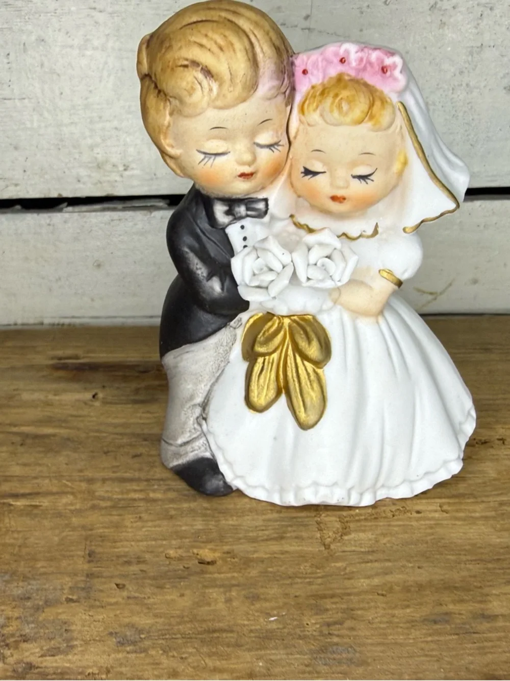 Vintage 1950s Enesco Porcelain Bell Bride Groom Cake Topper Wedding/ Decor 🔔 🎂